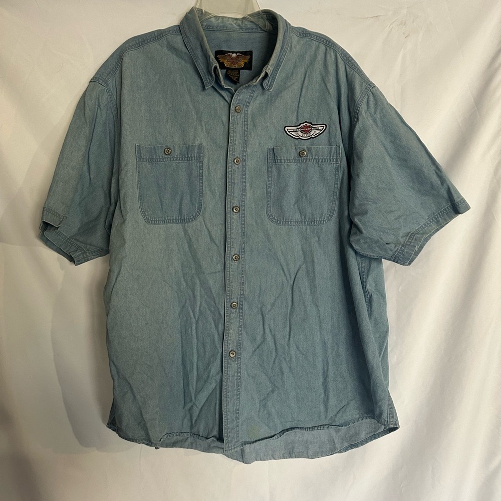 Harley-Davidson Men's Blue Denim Button-Up Shirt